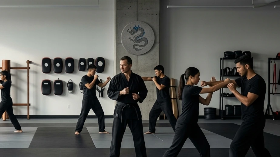 Martial arts students training