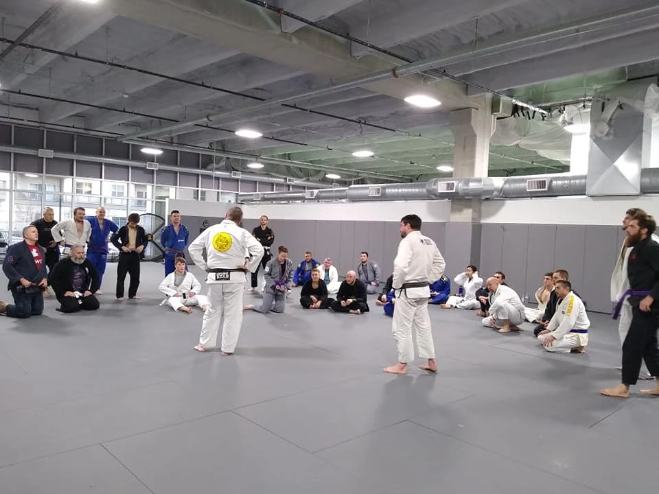 Students gathered on the mats during Brazilian Jiu-Jitsu training